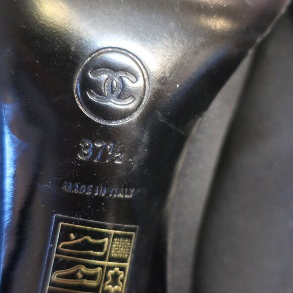 Womens Chanel Black Satin Mini Platform Mary Jane Heels 37.5 US/7 - Picture 15 of 15